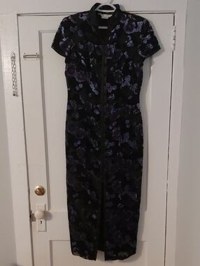 Maggy London Black Midi Dress with Purple Velvet Floral. Beautiful.